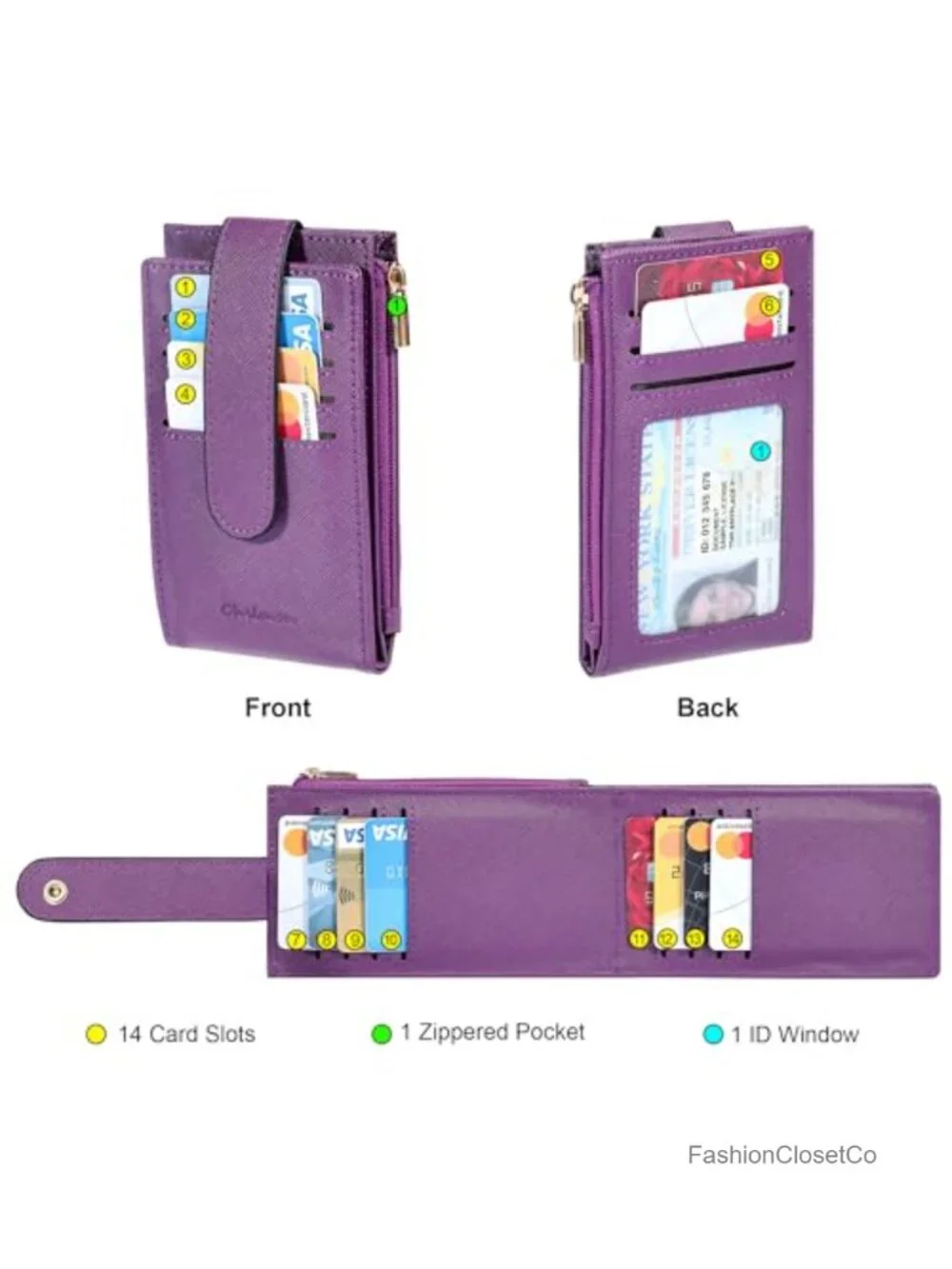 Slim Bifold RFID Blocking Card Holder Wallet with Zipper Coin Pocket